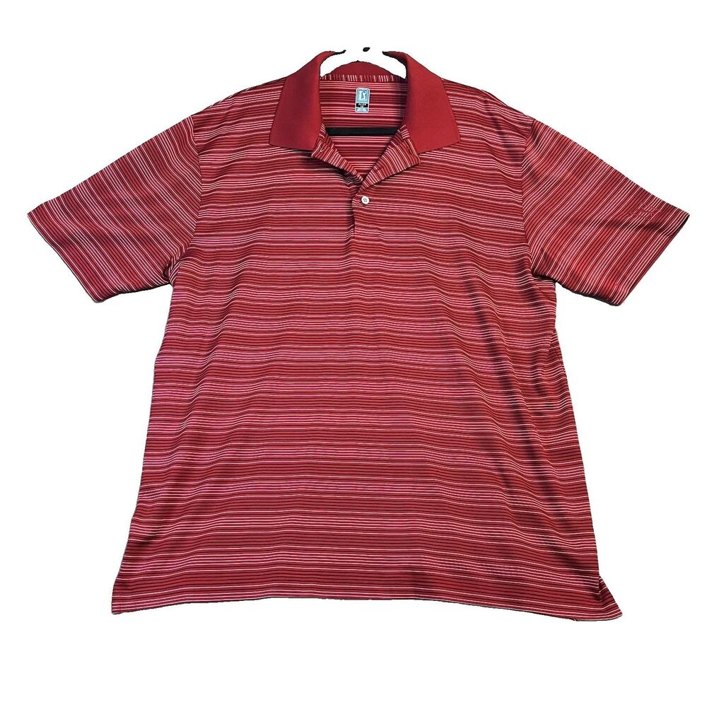 PGA Tour Golf Polo Mens Size XL Red Black Striped Polo Shirt Golfcore Athletic